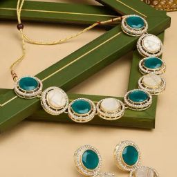 Zaveri Pearls Green Stones Mother of Pearls Choker Necklace & Earring Set-ZPFK17634-45