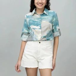 PURYS Blue Printed Casual Shirt-image-94
