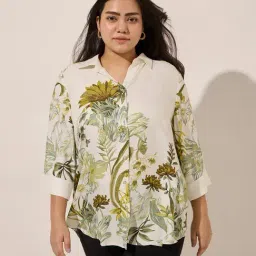 Gia by Westside Olive Floral Printed Cotton Shirt-image-1