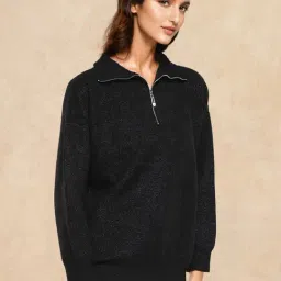 RAREISM Black Viscose Solid Long Sleeves Sweater-image-95