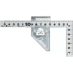 Shinwa Rules Flat Silver Curved Metal Square Scale with Metal Stopper, 61504583-24