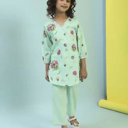 Biba Girls Turquoise Cotton Printed Suit Set-image-33