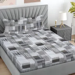 FABINALIV Grey Geometric 300 TC King Bedsheet with 2 Pillow Covers-23