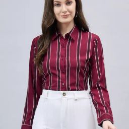 Style Quotient Maroon Striped Formal Shirt-image-30