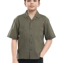Rare Ones Boys Olive Cotton Solid Shirt-image-98