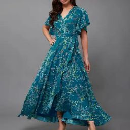 Miss Chase Turquoise Crepe Floral Maxi Dress-image-63