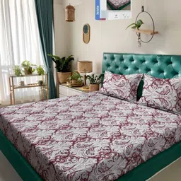 KLOTTHE Maroon Floral 400 TC Pure Cotton Double Bedsheet in Book Fold Packing-image-13
