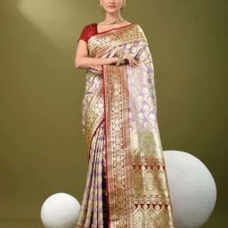 CHARUKRITI Purple Silk Zari Saree With Unstitched Blouse-picture-36