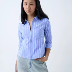 nuon women Nuon by Westside Blue Striped Cotton Shirt-picture-12