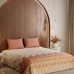 Stoa Paris Lumiere 240 TC Peach-Coloured Satin King Bedsheet with 2 Pillow Covers-image-72