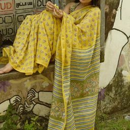 AWRIYA Kalamkari Printed Zari Chanderi Saree-image-96
