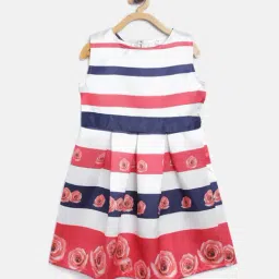 Stylestone Kids Blue & Red Striped Dress With Tie Belt-picture-27