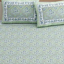 Urban Jaipur Green & Blue Floral 186 TC Queen Bedsheet with 2 Pillow Covers-image-45