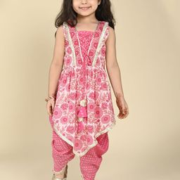 LIL PITAARA Girls Floral Printed Regular Gotta Patti Pure Cotton Kurta with Dhoti Pants-picture-50
