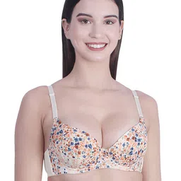 BRACHY Women Beige & Orange Floral Underwired Lightly Padded Pushup T-Shirt Bra-7