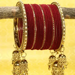 RIJOLI Set Of 42 Gold-Plated Latkan Zircon Studded Bangles-11