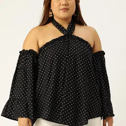 theRebelinme Black Print Halter Neck Bardot Top-image-95