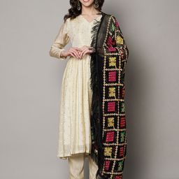 MUFFLY Checked Mirror Work Chiffon Phulkari Dupatta image 3