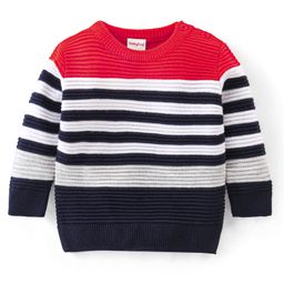 Babyhug 100% Acrylic Knit Full Sleeves Striped Sweater - Red & White-picture-28