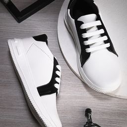Stefens Solid Colour Blocked Shoes - White & Black-picture-7