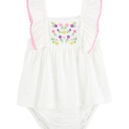 Carter's Baby Frill  Sleeves Floral Sunsuit Frock Style Onesie - Ivory-image-45