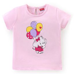 Babyhug 100% Cotton Knit Half Sleeves Tee with Elephant Graphics - Purple-image-46