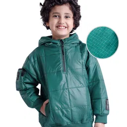 Little Kangaroos Woven Full Sleeves Solid Hooded Jacket - Green-picture-16