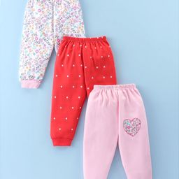 Mini Donuts  100% Cotton Interlock Knit Full Length Lounge Pants with Floral & Heart Print Pack of 3 - Multicolour-image-68