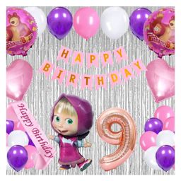 Bubble Trouble 41 Pcs 9th Birthday Decoration for Girls Character Foil Balloons Silver Curtain Pink Sash Masha Theme Ninth Birthday Decoration Metallic Balloon Bear Decorations (Pack of 41, Pink)-image-57