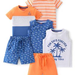 Babyhug Cotton Knit Half Sleeves T-Shirt & Shorts Set With Beach Theme Pack Of 6 - Multicolor-image-82
