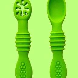 Zikku First Stage Self-Feeding Training Spoons, BPA Free, Gum Friendly 6M+, Led Weaning Silicone Spoons, Set of 2- Green-10