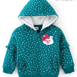 Babyoye 100% Cotton Knit Full Sleeves Sweatshirt With Polka Dots Print & Bow Applique - Green-image-38