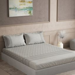 DDecor Grey White Ethnic Motifs Cotton 180 TC King Bedsheet with 2 Pillow Covers-image-26