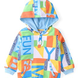 Babyhug Cotton Knit Full Sleeves Hooded Sweatshirt with Colour Block Design & Text Print - Multicolour-image-99