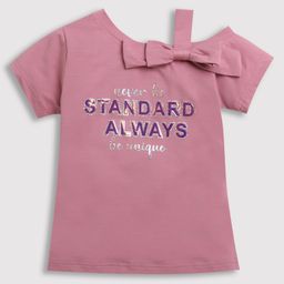 Tiny Girl Cotton One Shoulder Text Prinnted Top - Onion Pink-picture-7