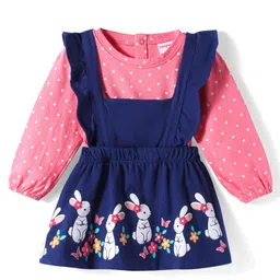 Babyhug Cotton Knit Full Peasant Sleeves T-Shirt & Frock with Bunny & Polka Dots Print -Navy Blue-picture-31
