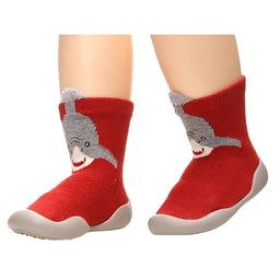 MOMISY Cotton Shark Designed & Applique Detailed Anti Skid Sock Shoes - Red-image-10