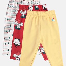 MINI KLUB Pack Of 3 Cotton Striped & House Printed Pants - White Red & Yellow-image-66