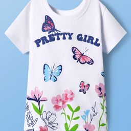 Pine Kids Cotton Knit Half Sleeves T-Shirt with Pretty Girl Text Print - White-image-1