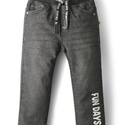 Babyhug Denim Full Length Washed Jeans With Stretch & Text Print - Black-image-71