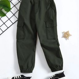 Trampoline Cotton Blend Solid Cargo Trousers - Army Green-image-109