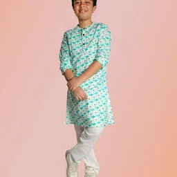 TIPPY TOP Cotton Full Sleeves Flamingo Printed Kurta Pyjama Set - Green-picture-14