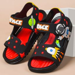 KATS Space Theme Applique Detailed & Designed Sandals With Velcro Closure - Red-image-92
