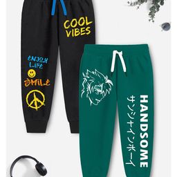 Trampoline Pack Of 2 Typography Printed Track Pants - Green & Black-picture-20