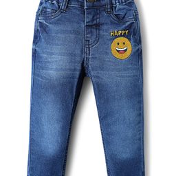 Babyhug Full Length Denim Jeans With Stretch & Smiley Badge - Blue-image-46