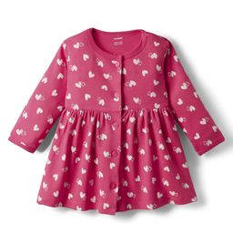 CUCUMBER Interlock Knit Full Sleeves Heart Print Frock - Dark Pink-image-66