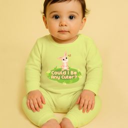 The Peppy Tend 100% Cotton Knit Full Sleeves Could I Be Any Cuter Text & Bunny Printed Romper - Yellow-picture-27