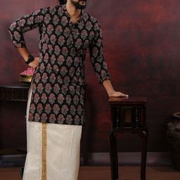 DISHA CREATIONZ Men Floral Printed Regular Pure Cotton Kurta-image-56