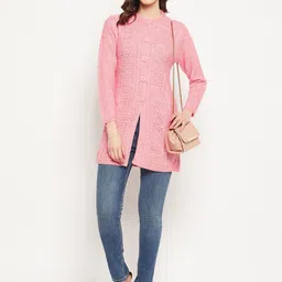 Zigo Women Self Design Woollen Cardigan Sweater-9