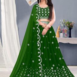 F Plus Fashion Girls Orange Net Semi-Stitched Lehenga Choli-image-95
